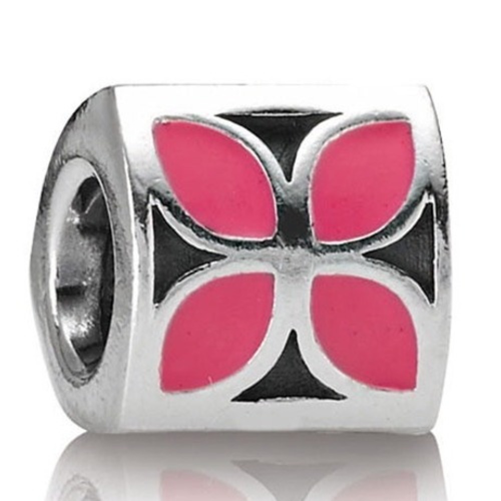 PANDORA RETIRED Pink Enamel Flower 925 ALE Sterling Silver Bead 790437EN05